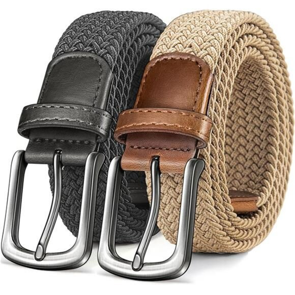 Mens Woven Stretch Golf Belt Set Braided Casual Work Jeans Adjustable Belt - Picture 1 of 8